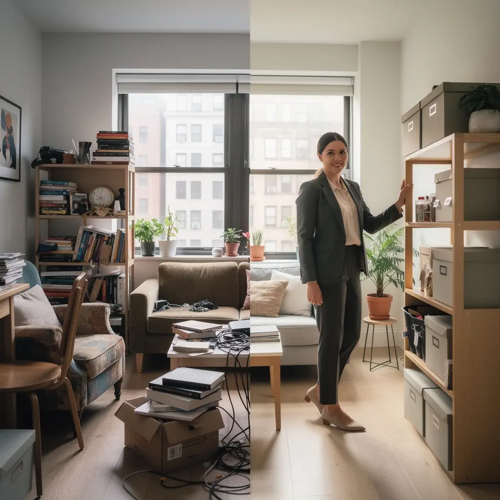 Jasna łazienka z przemyślanym systemem przechowywania i stylowymi lampami.