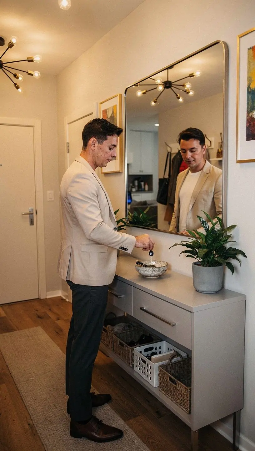 Biuro domowe z ergonomicznym biurkiem, praktycznymi rozwiązaniami do przechowywania i ciepłym oświetleniem.